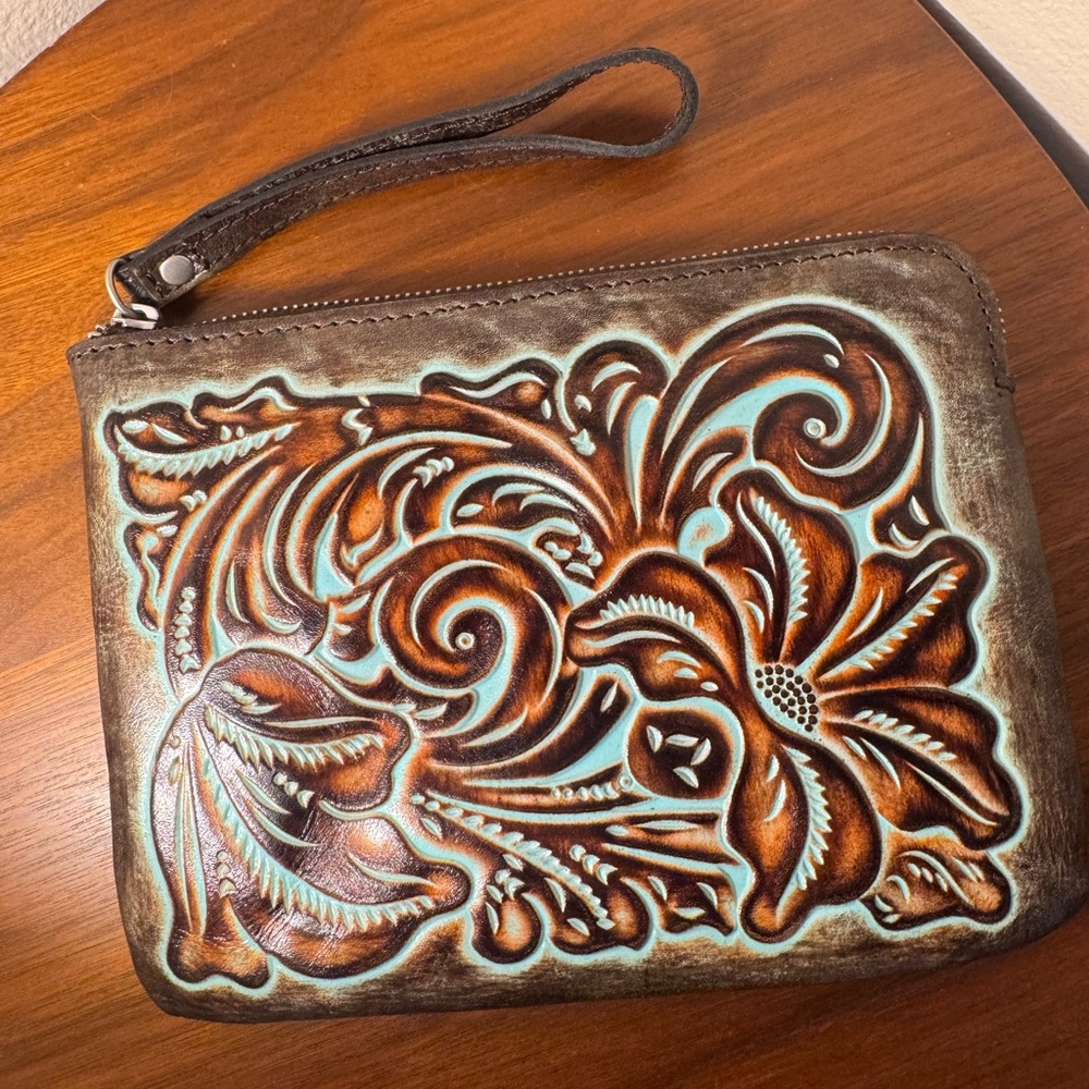 Patricia Nash Cassini Wristlet in Turquoise Tooled Leather